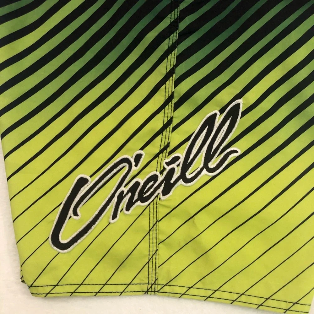 O’Neill Surf Skate Lime Green Striped Pool Board Shorts Swim Trunk Mens Waist 38